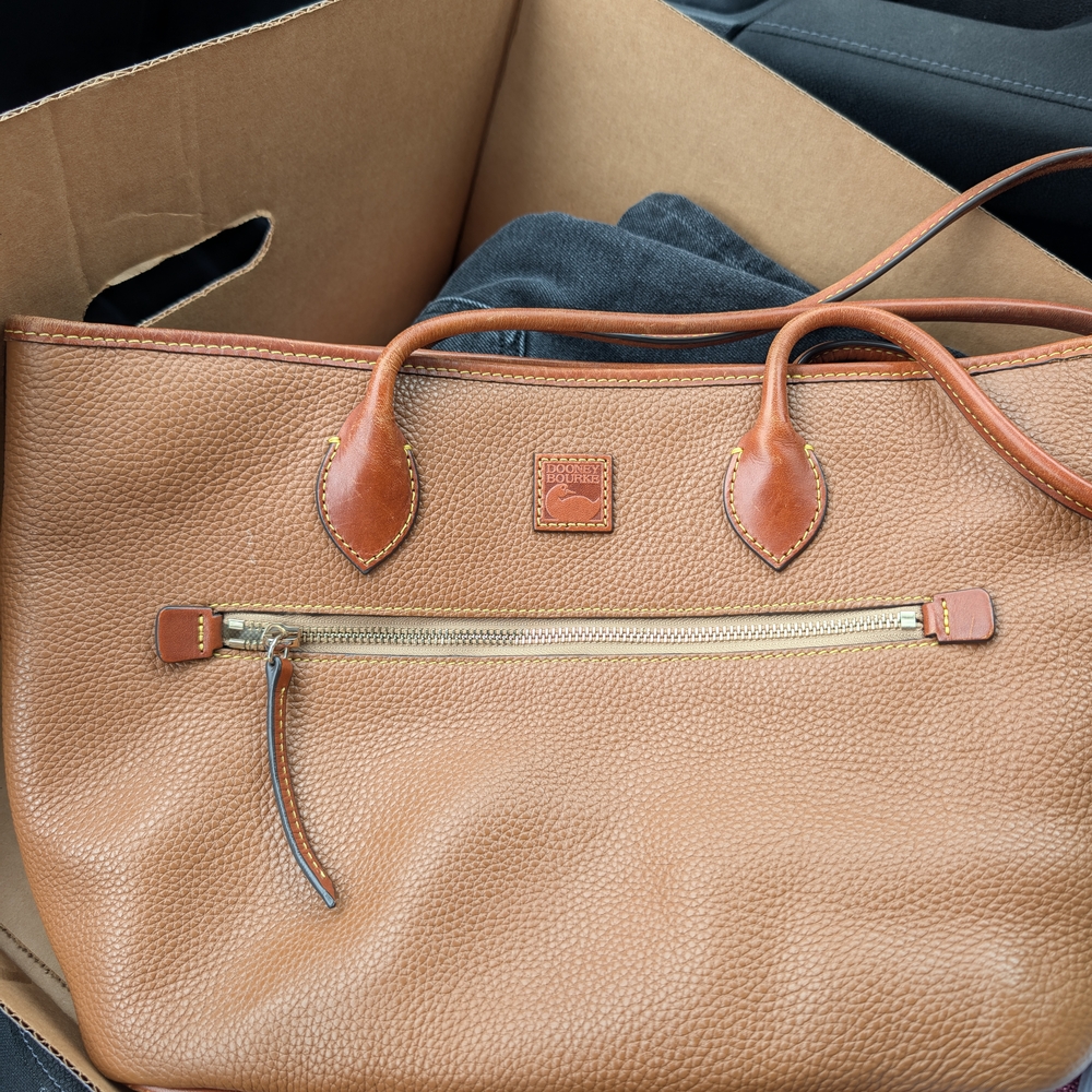 Dooney & Bourke Brown Leather Tote with Front Zip